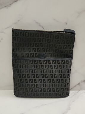 Authentic Black Zucchino Canvas Fendi Crossbody Bag With Digital COA